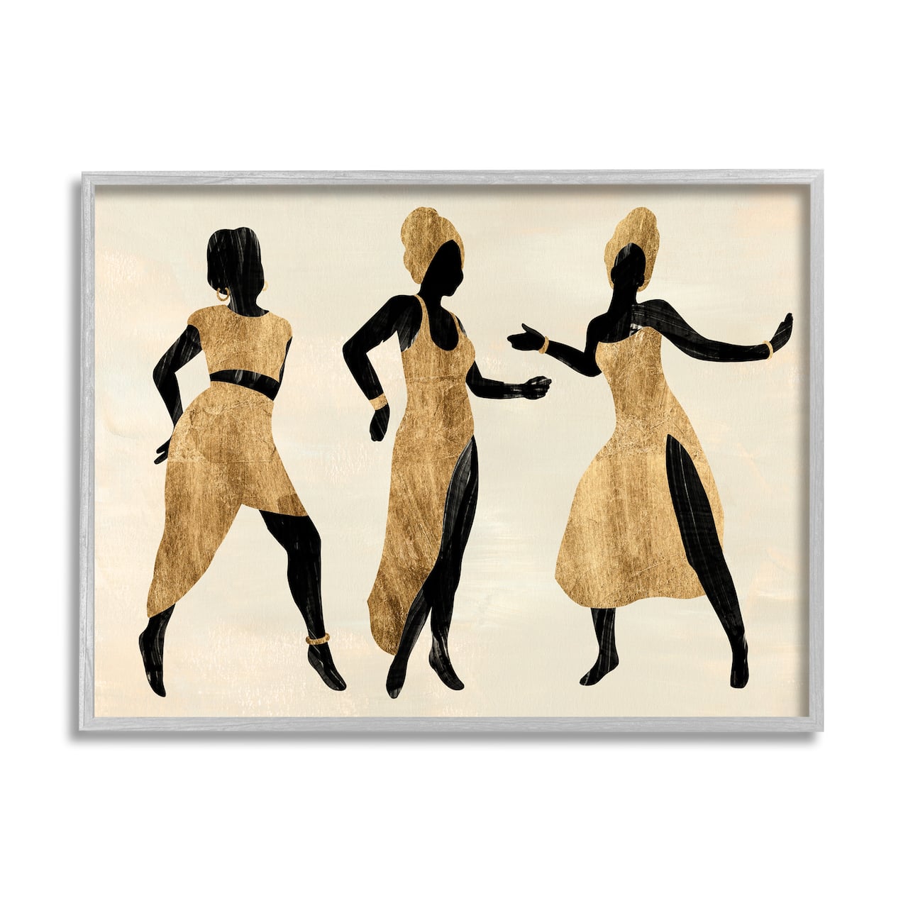 Stupell Industries Powerful Women Dancing African Glam Fashion Black Beige in Gray Frame Wall Art